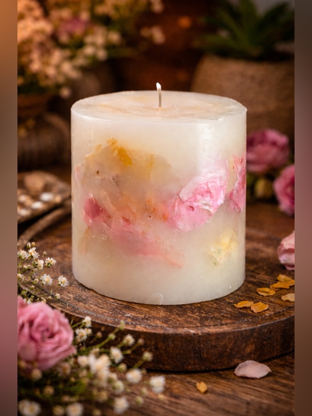 Handcrafted Real Dried Flower Petal Candle • Large Artisan Botanical Décor 🕯️ - Picture 3 of 7